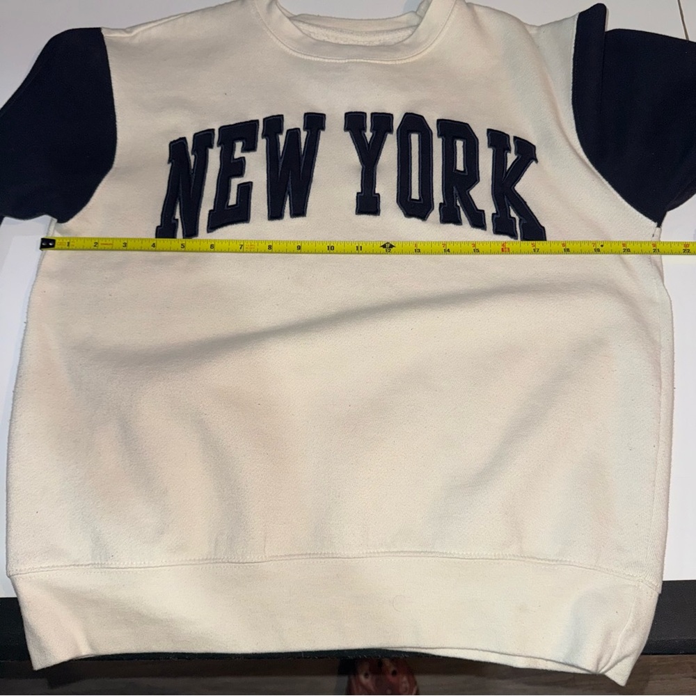 New York Popular NY Crew neck Sweater Women’s Sz M Cotton Polyester Navy & White - Picture 5 of 8